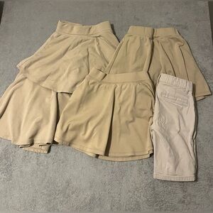 Girls Khaki School Uniform Bottoms, Lot of 4 Skorts & 1 Short, Sz 5/6